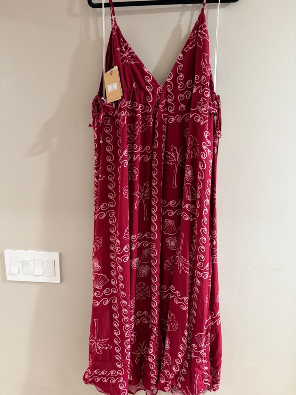 Red Printed V-Neck Maxi Dress with Thin Straps